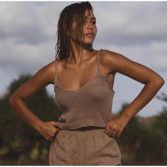 ✨En El Mar Knit Cropped Sweater Cami Top, Sleeveless Spaghetti Strap Size XL - Picture 1 of 5
